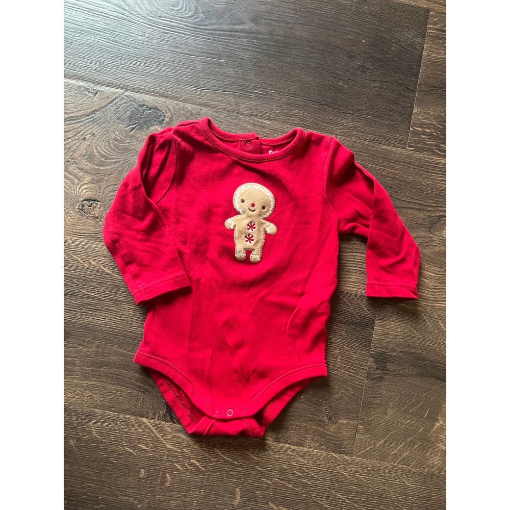 Gymboree Red Gingerbread Man Long Sleeve Baby Bodysuit 6-12‎ Months